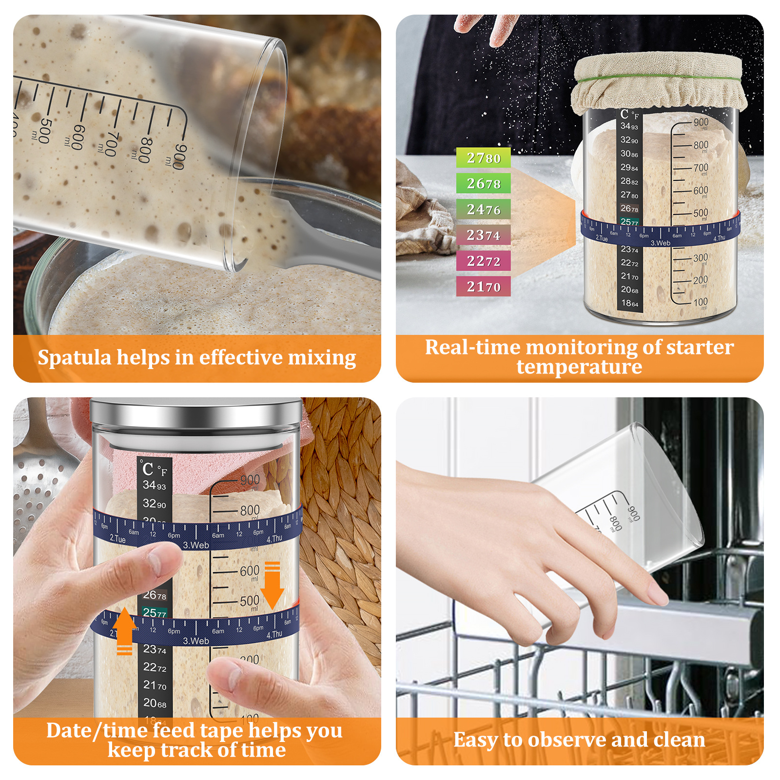 Sourdough Starter Jar 900ml Fe - Kitchen Baking Containers review and price