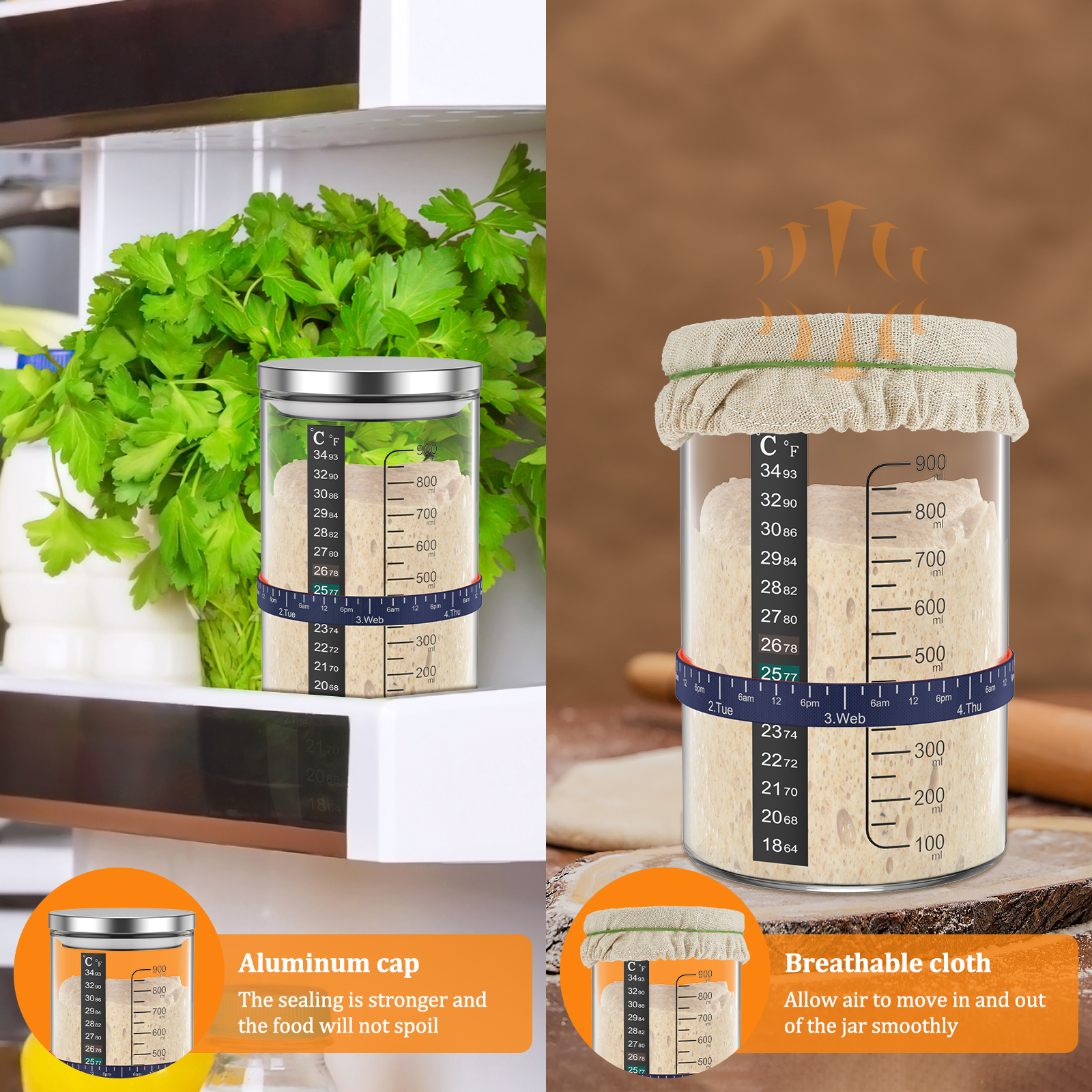 Sourdough Starter Jar Kit 900m - Kitchen Baking Containers review and price